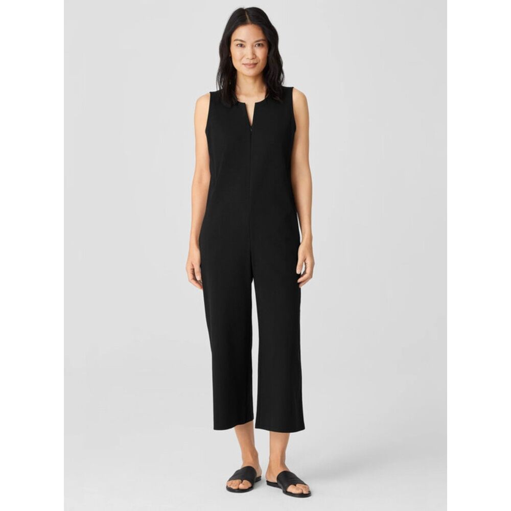 Eileen Fisher Cotton Ponte Jumpsuit Organic Sleeveless Cropped Wide Leg XXS